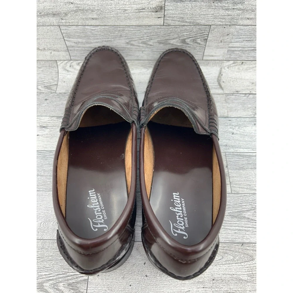 Florsheim Men 17058 Burgundy Leather Penny Loafers‎ Sz 9.5D Slip On Shoes